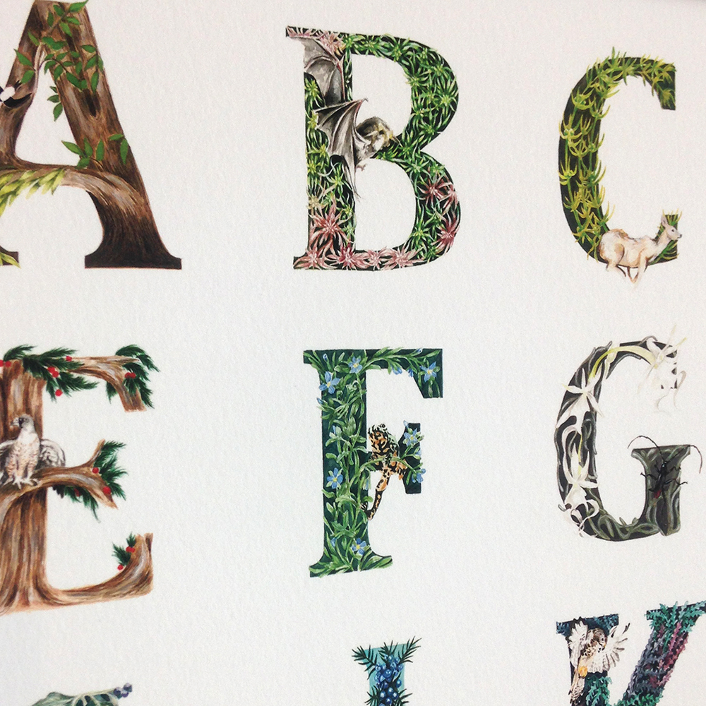 intricate a3 forest alphabet print katharina illustration