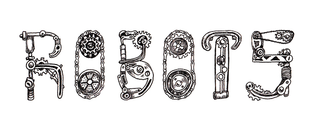 Robots Lettering Typography Illustration