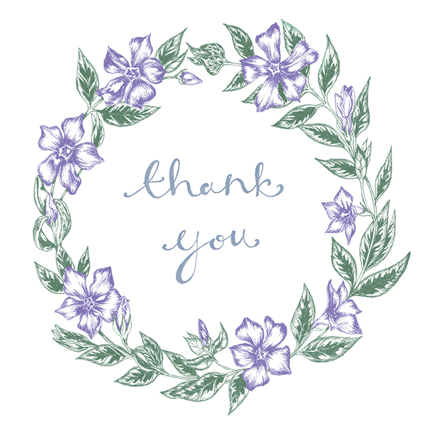 Periwinkle flower thank you wreath illustration